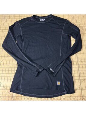 Carhartt Mens Force Black Long-Sleeve Base Layer Shirt L Tall 100% Polyester Mad